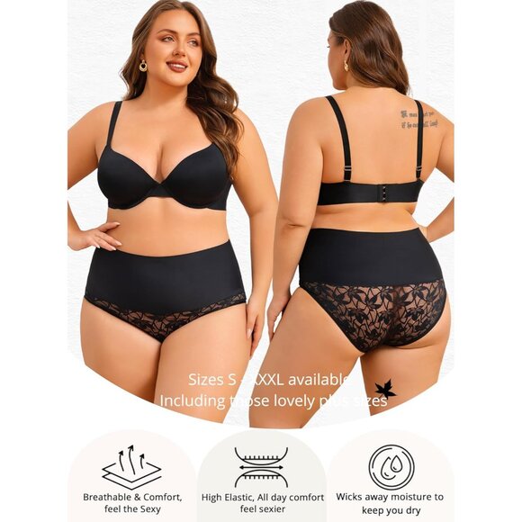 Shapewear Women Tummy Control High Waist Lace Breathable Plus Size Briefs - Picture 7 of 7